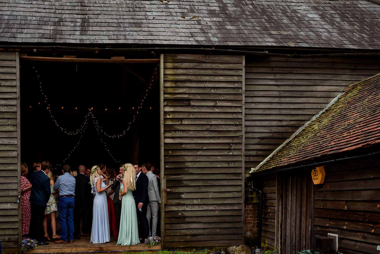 guest in barn at festival wedding in brighton