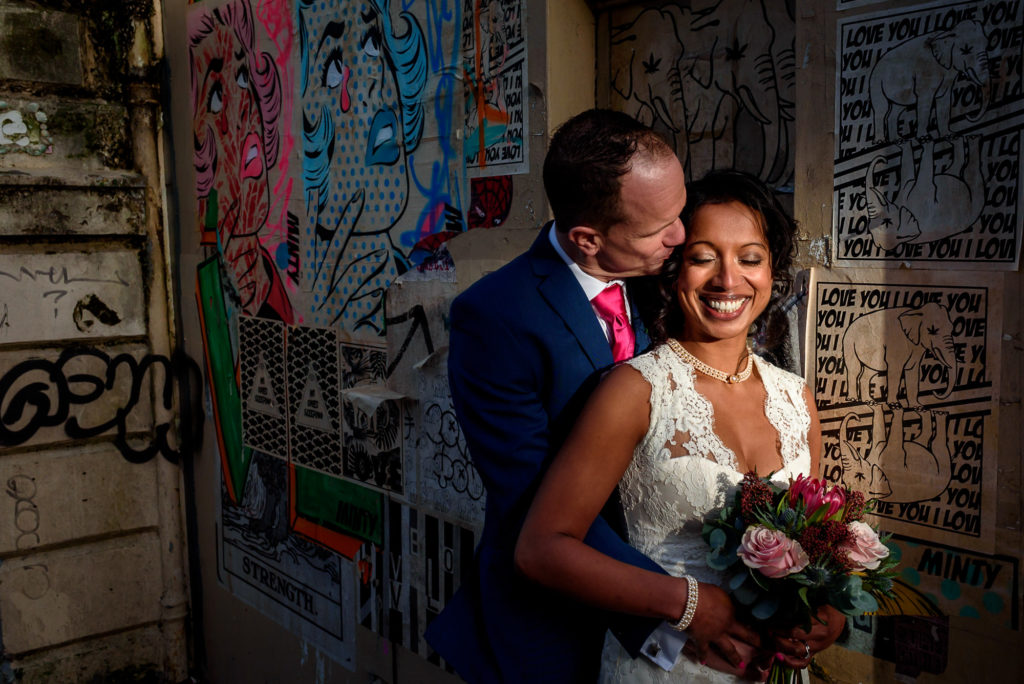 wedding photos with graffiti street in Brighton