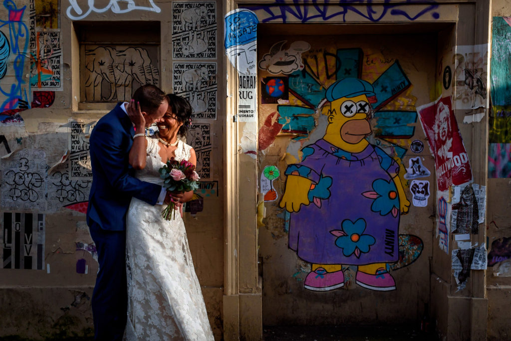 wedding photos with graffiti street in Brighton