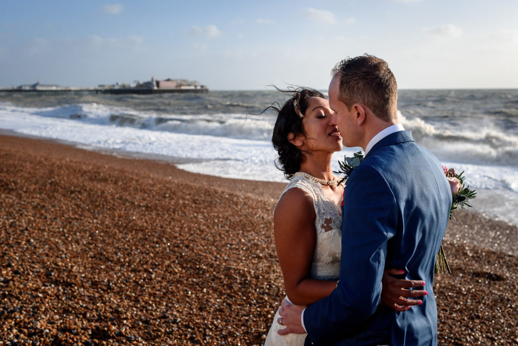 stormy wedding photos on Brighton Beach