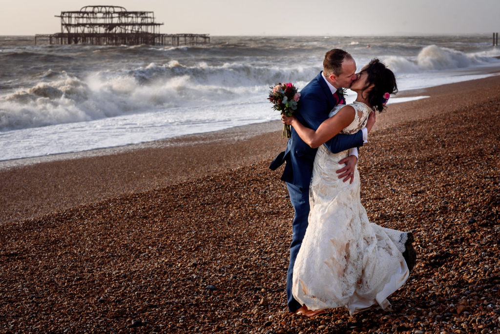 stormy wedding photos on Brighton Beach