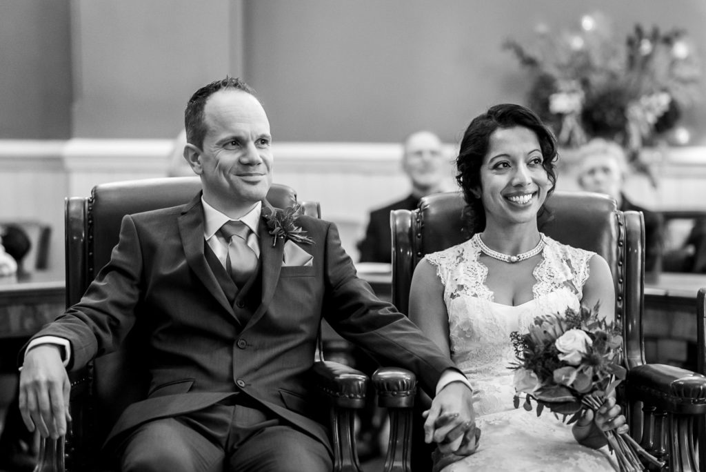 Wedding couple smiling at Brighton town hall wedding