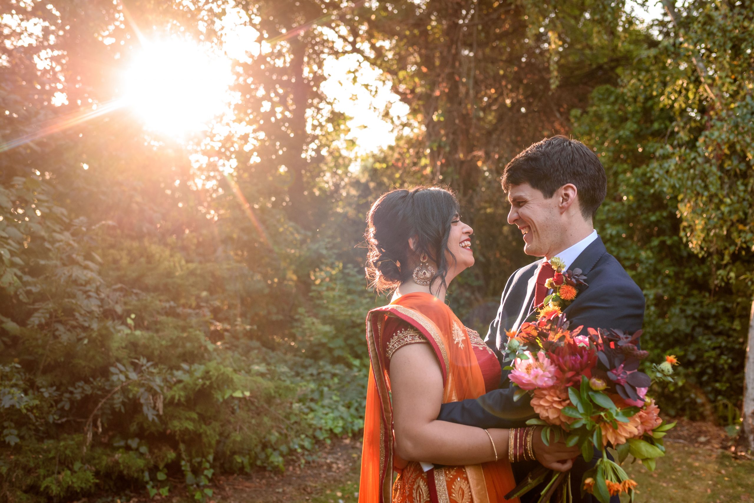 wedding couple taking photos in Peckham Rye Park
